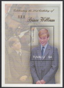 Tuvalu 2003 MNH Sc #916 $4 Wearing suit and tie - Prince William's 21st Birthday