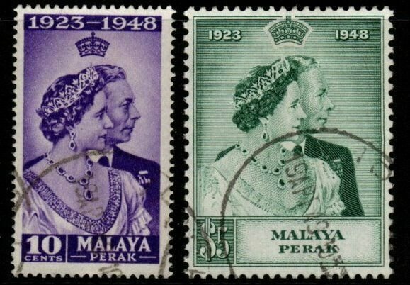 MALAYA PERAK SG122/3 1948 SILVER WEDDING FINE USED