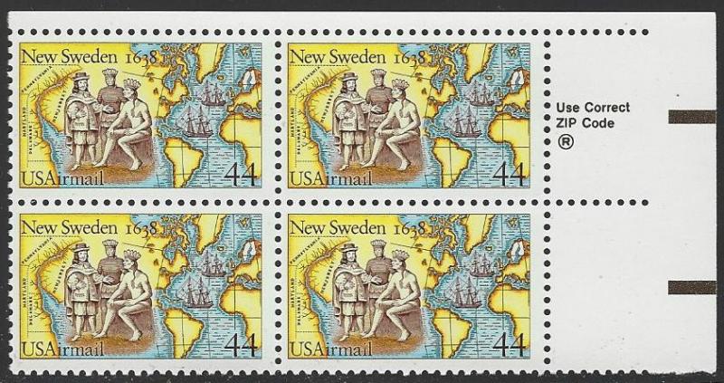 USA #C117 MNH Plate Block New Sweden Settlement (NH3)