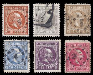 Netherlands Indies 1870-88 Sc 8//15 six different uvg-f