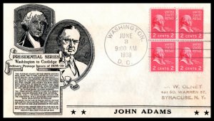 1938 Prexy Adams Sc 806-50a C. Stephen Anderson cachet Presidential Series (AG