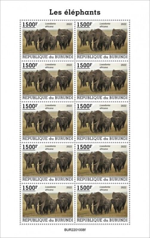 Burundi - 2022 African Bush Elephants - 10 Stamp Sheet - BUR2201008f