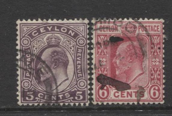 CEYLON -Scott 197-98- KEVII - Definitive- 1908- Wmk 3 - Used -Set of 2 Stamp