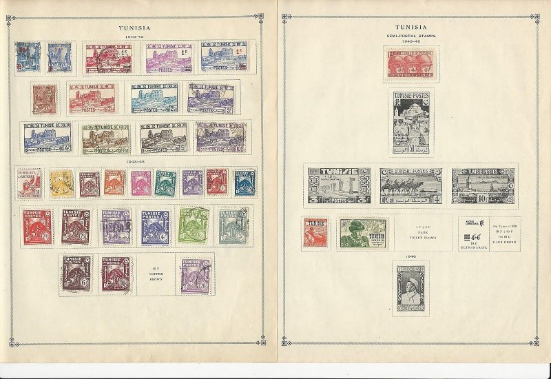 Tunisia Collection 1940 to 1962 on 15 Scott International Pages 