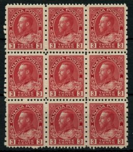 ?#184 block of 9, perf 12x8 Admirals VF, 3MH, 6MNH, Cat $252  Canada mint 