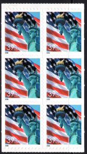 3985d MNH booklet pane of 6 39¢ Flag & Statue of Liberty, perf. 11.25x10.75