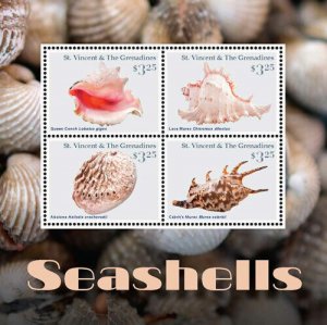 St. Vincent 2016 - Seashells, Shells, Sea, Beach, Ocean - Sheet of 4 Stamps MNH