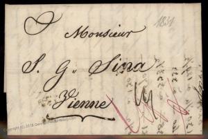 Turkey 1831 Vienne France Disinfected Cholera Cover Constantinople 91916