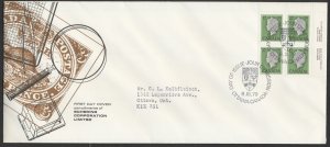 1979 #789 17c QEII Cameo Definitive FDC Plate Block Schering GP Cachet