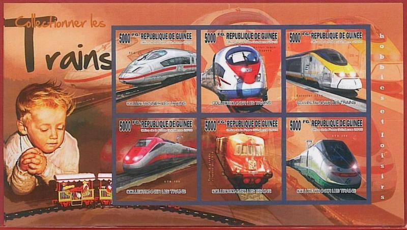 FRENCH GUINEA - ERROR, 2010 IMPERF SHEET: TRAINS, Modeling, Toys, Hobbies