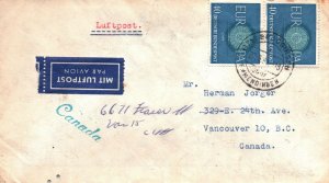 WEST GERMANY OVERSEAS AIRMAIL RATE TO CANADA 1961 MULTIPLE CANCELS ON REAR