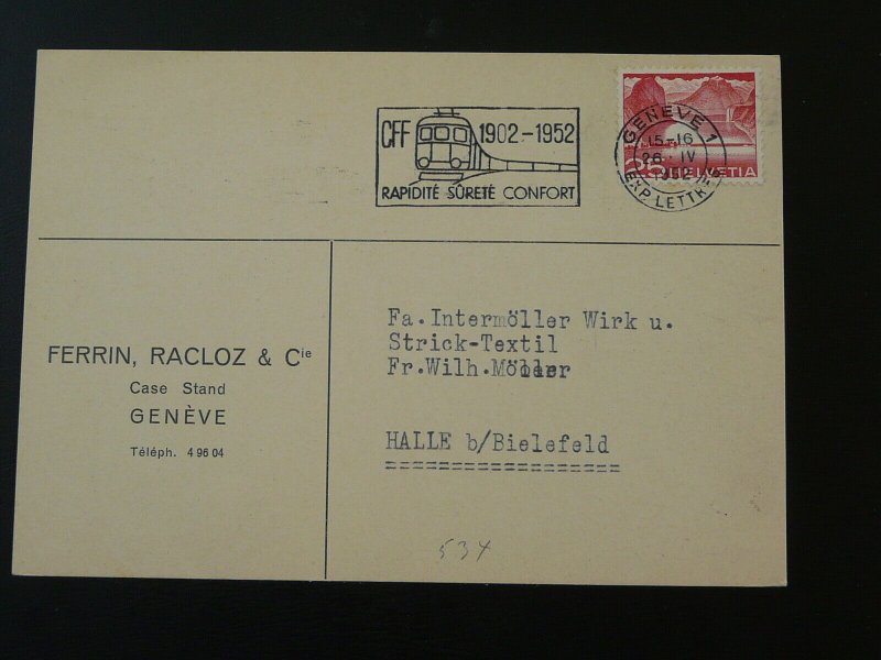 railroads train postmark on card Switzerland 1952