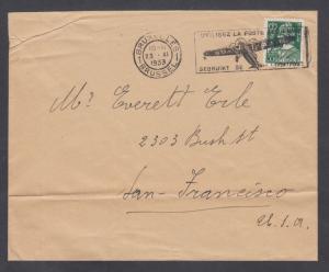 Belgium Sc 250 on 1933 cover Utilisez la Poste Aerienne Slogan cancel