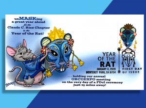 The Mask Comes Off!  -- Year of the Rat FDC from Bennett Cachetoons