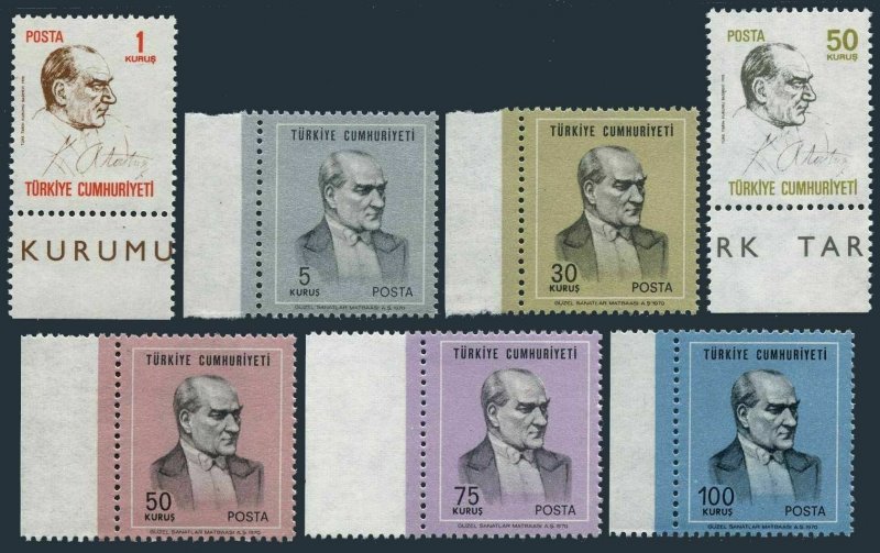 Turkey 1832-1838,hinged.Michel 2163-2164,2168-2172. Kemal Ataturk,1970.