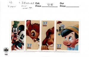 United States Postage Stamp, #3865-3868 Mint NH, 2004 Disney