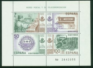 SPAIN 2275, POSTAL AND TELECOM MUSEUM 1981 SOUVENIR SHEET, MINT, NH VF.