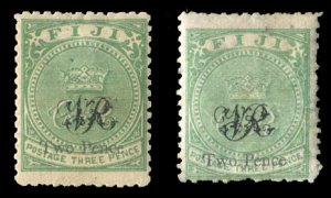 Fiji #34 (SG 29) Cat£120, 1876 2p on 3p dark green, two different shades, hi...