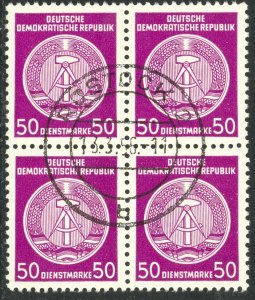 GERMANY DDR 1954-56 50pf ARMS Block of 4 Official Sc O26 CTO ROSTOCK 2 Used