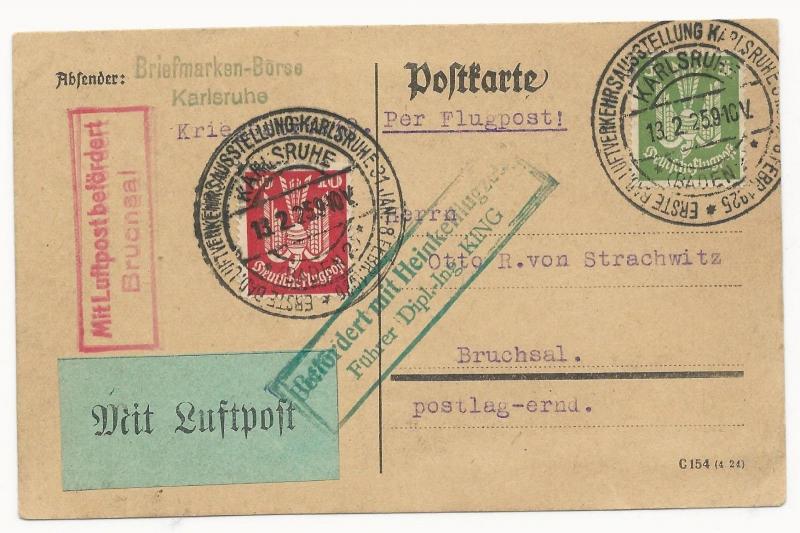 Germany Scott #C21 #C20 on Cover Postal Card Luftpost February 13, 1925