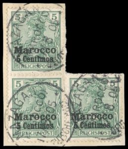 German Colonies, German Offices in Morocco #8D Cat$33, 1903 5c on 5pf, block...