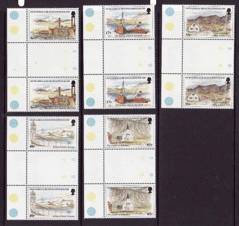 South Georgia-Sc#225-9-unused NH set in gutter pairs-Island