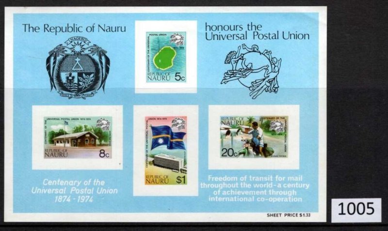 $1 World MNH Stamps (1005), Nauru Scott 114-117a MNH, S/S Post Offices