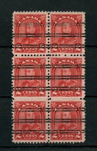 ?GHOST VARIETY CPV - V-165 block of 6 Arch issue BAR PRECANCEL used Canada