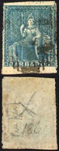 Barbados SG15 (1d) Deep Blue Pin Perf 14 Cat 200 pounds