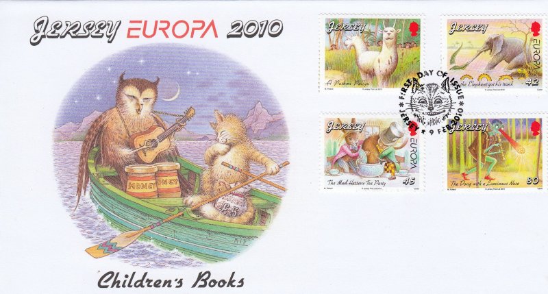 Jersey 2010 Childrens' Books Set of 4 on official FDC