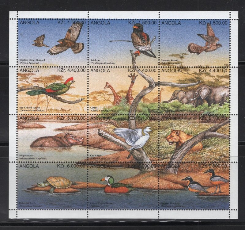 Angola #955  (1996 Fauna sheet of twelve) VFMNH CV $10.00