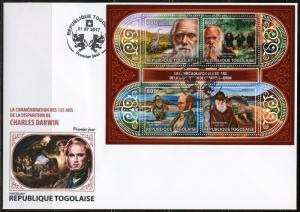 TOGO  2017  135th MEMORIAL OF CHARLES DARWIN SHEET FIRST DAY COVER 