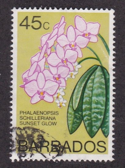 Barbados # 406B, Sunset Glow Orchid, Used, 1/3 Cat.