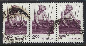 India 848 VFU STRIP OF 3 Z4245-3