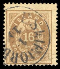 Iceland #12 Cat$65, 1876 16a brown, used