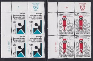 United Nations - Geneva # 99-100, Inscription Blocks of Four, NH, 1/3 Cat.