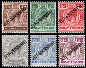 Malta Scott 86-91 (1922) Mint H F-VF, CV $30.65