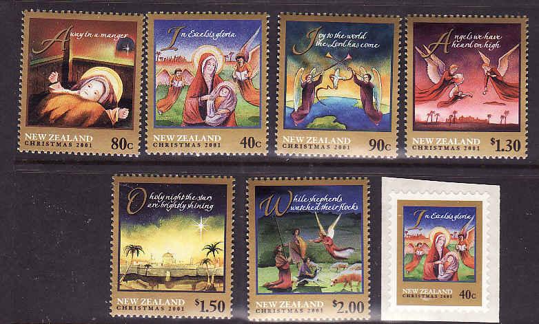 New Zealand-Sc#1731-7-unused NH set-Christmas-Music-2001-