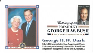 George H W Bush with Barbara memorial FDC dual pictorial cancel C S TX !4