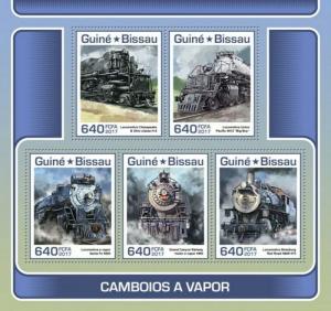 Guinea-Bissau - 2017 Steam Trains - 5 Stamp Sheet - GB17704a