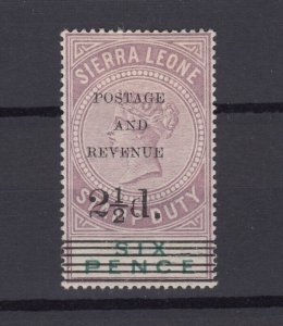 Sierra Leone QV 1897 2 1/2d On 6d O/P Lilac Green SG59 MH BP9984
