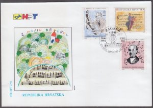 CROATIA Sc #211-3 FDC - CROATIAN MUSICIANS