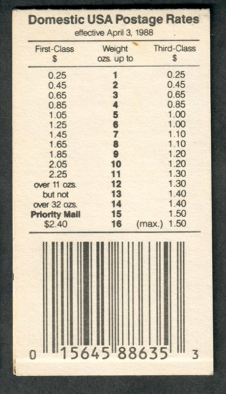 BK160 Owl and Grosbeak MNH Two Leaf Booklet  - 2285b plate #1111