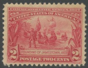 US Sc#329 1907 2c Jamestown VF Centered with Large Fargins OG Mint Hinged