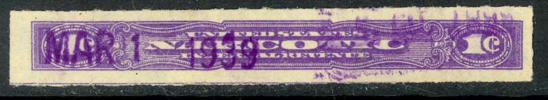 USA 1919-64 1c NARCOTIC TAX Revenue Stamp Sc RJA43da Used