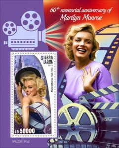 Sierra Leone - 2022 Actress Marilyn Monroe - Stamp Souvenir Sheet - SRL220137b2