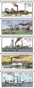 1989 25c Steamboats, Pane of 5 Scott 2405-2409 Mint F/VF NH