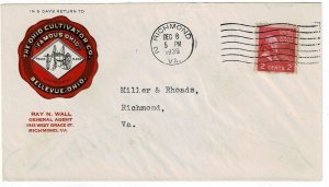 1939 Richmond, Virginia cancel on local ad cover, 2c Prexie