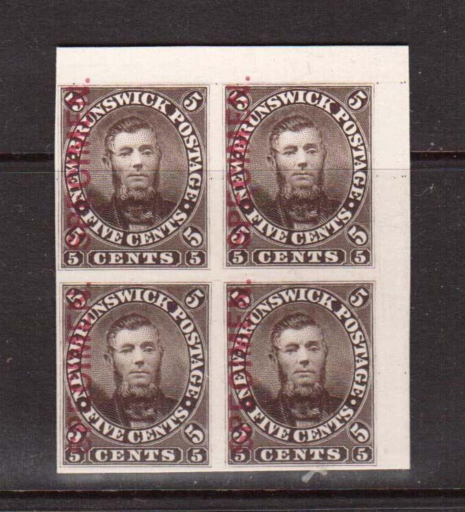 New Brunswick #5PV XF Mint UR Proof Block With Vertical Thick Specimen Type C