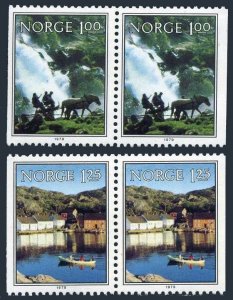 Norway 746-747 pairs, MNH. Mi 795-796 D/D. Briksdal Glacier, Skjernoysund.Horses